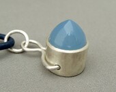 Blue Quartz and Sterling Silver Pendant. Powder Blue Droplet, Floating Through The Air.