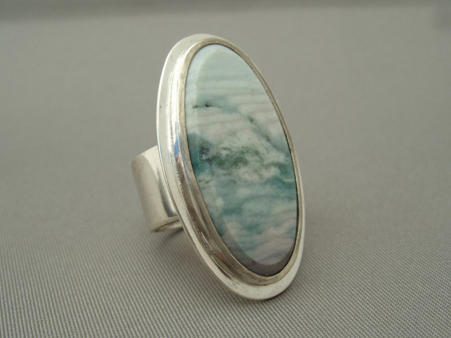 Ocean Wave Jasper Gemstone Large Sterling Silver Ring - TheSilverForge