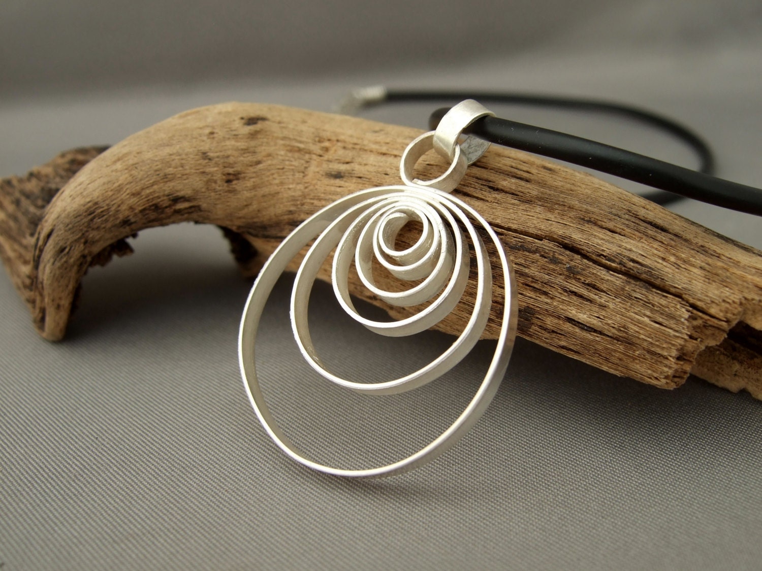 Silver Spiral Pendant Necklace. Sterling Silver Circle Pendant.