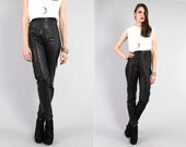 Vtg 90s Black Lambskin Leather High Waist Skinny Pants S