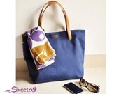 Summer Sale 10% OFF Navy Blue Canvas Handmade Tote Shoulder Bag Shopping Diaper Bag Women Tote Simple Bag Leather Handles Tote Clutch
