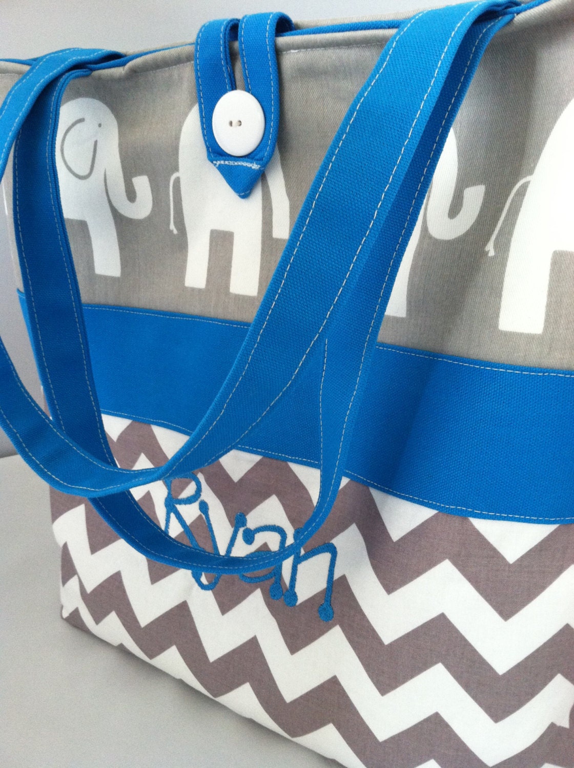 Modern Custom Diaper Bag...Ella Elephants and Chevron...Personalized