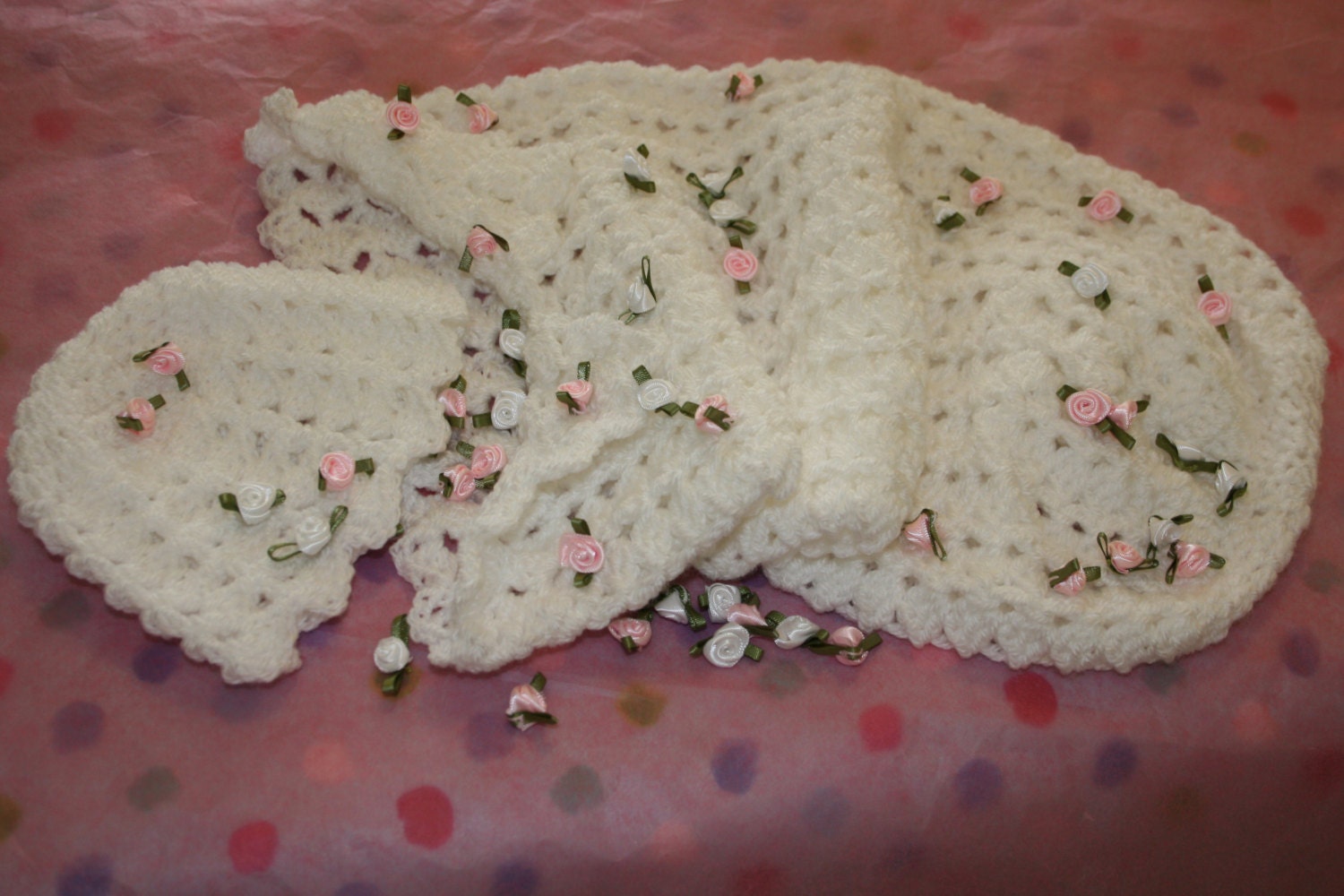 Newborn baby cocoon and beanie hat crocheted in soft white easy care acrylic Newborn baby to 3 months approximately