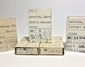5 library card matchboxes - handmade
