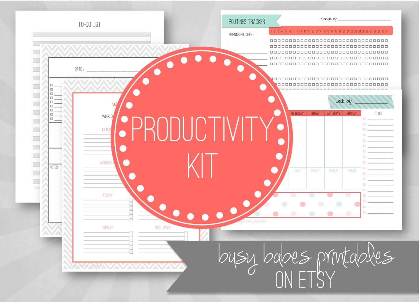 Productivity Kit - Printable To Do Lists, Daily and Weekly Planners, Routine Tracker - Personalized - FAST DOWNLOAD