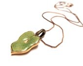 Lily Pad Necklace Pendant, Green Gold Enamel Necklace Charm, Upcycled Vintage Pin, Metal Lily Pad Pendant, Eco Jewelry - "Water Lily"
