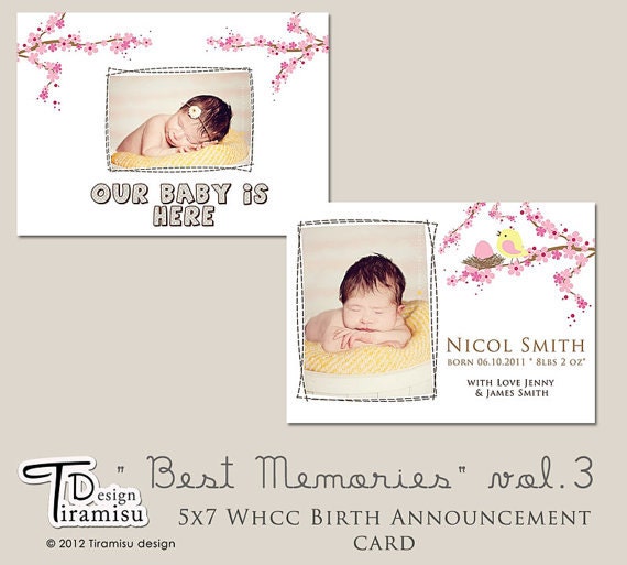 7x5 Birth Announcement/Any Occasion Card Template "Bloom Jazz" vl.2, Spring, Esater, INSTANT DOWNLOAD