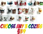 Coffee cozy trio- make your own crochet cozy gift set-  cup sleeve set of 3