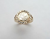 Unique Vintage Signet St. George Slaying the Dragon Midi Pinkie Knuckle Gold Ring 9ct