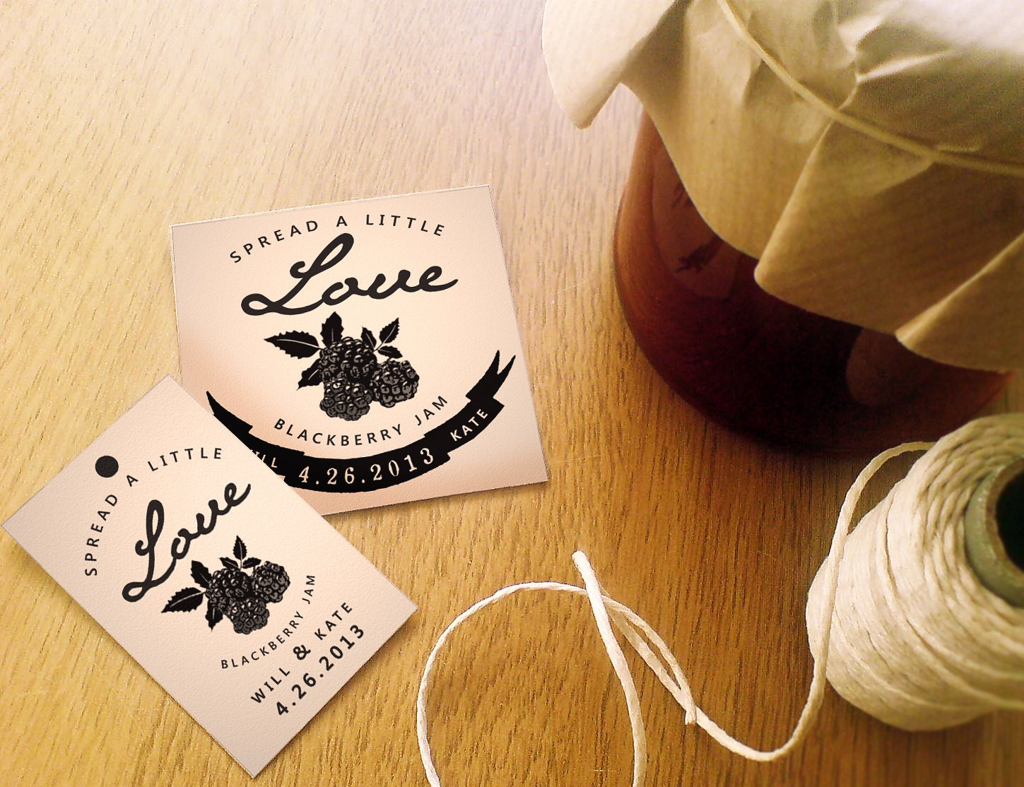 CUSTOM ORDER for Sarah & Travis: Instant Download Printable Blackberry Jam Wedding Favor Tags, two sizes, personalized