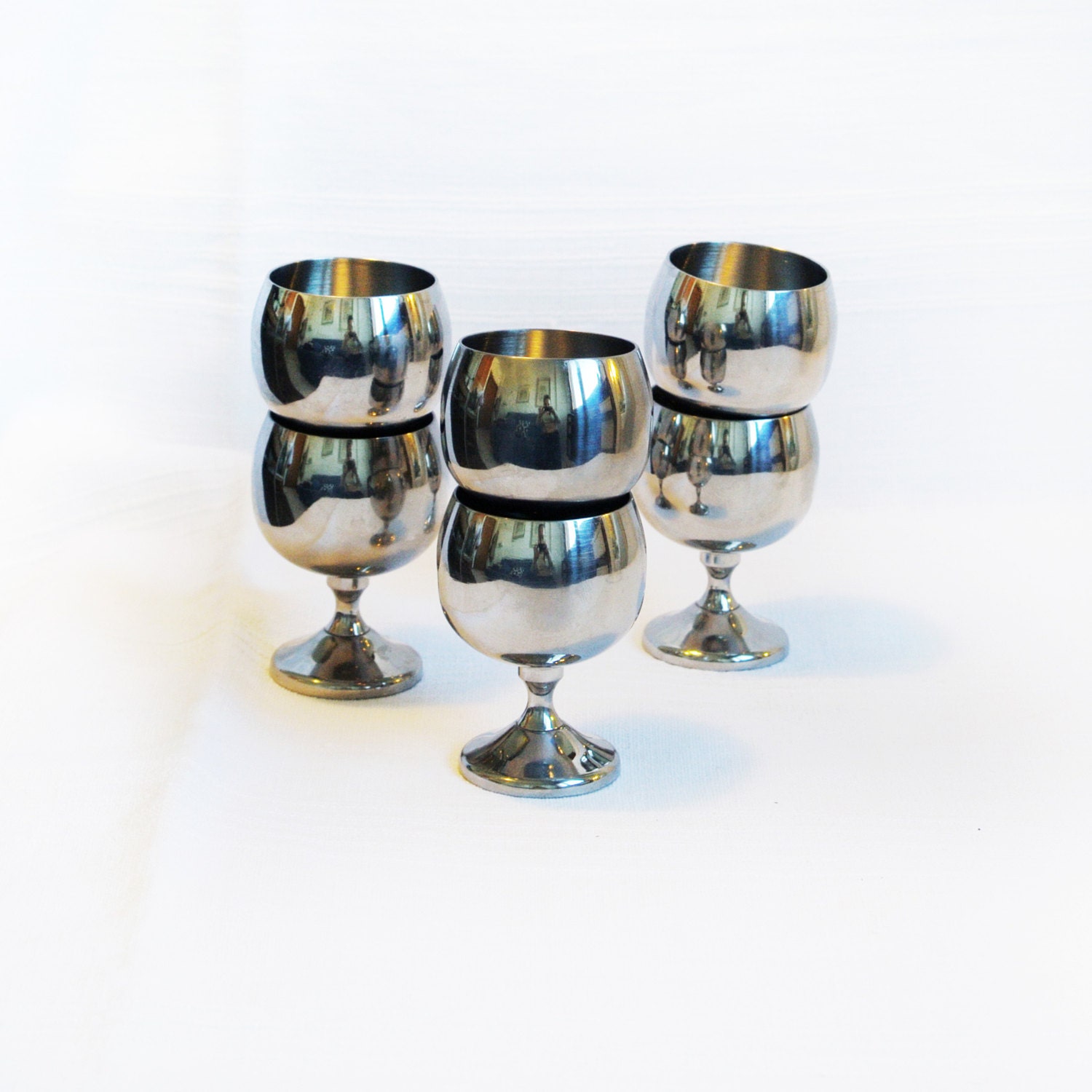 mid-century small pewter goblet  set of 6 Italian shot glass vintage barware liquor metal Mad Men