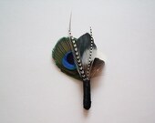 Peacock Feather Boutonnieres - Grey Goose Feather Boutineers - Groomsmen Boutineers - Groom's Rustic Lapel Pin