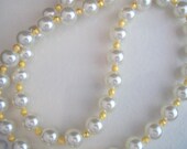 Elegant Genuine Swarovski Off-White Glass Pearl Necklace, Gold Vermeil Clasp, Stardust Beads