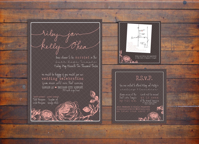 Vintage Garden Style Wedding Invitation in Pink