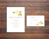 Watercolor Flowers Calligraphic Type Wedding Invitation