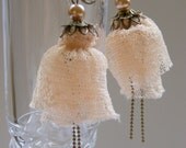 Antique peach or salmon color lace flower earrings, vintage jewelry, antique brass, bridal or women gift