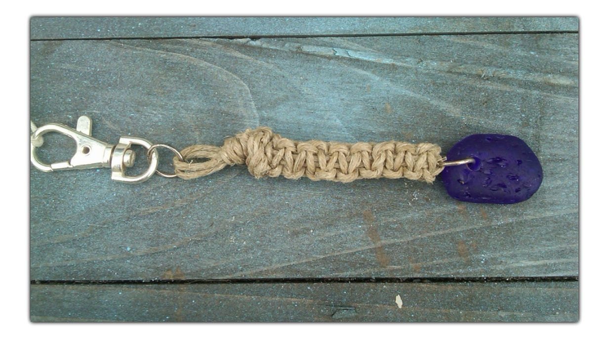 Blue Beach Glass zipper pull - key ring