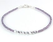 Dainty bracelet, tiny transparent silvery - mauve - purple beads and silver Czech Crystals, thin bracelet, minimalist jewellery