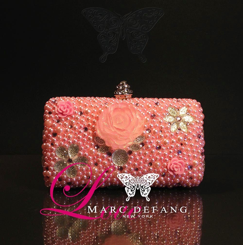 Baby Pink mixed pearl, crystal rose Diamond frost Luxury clutch bag