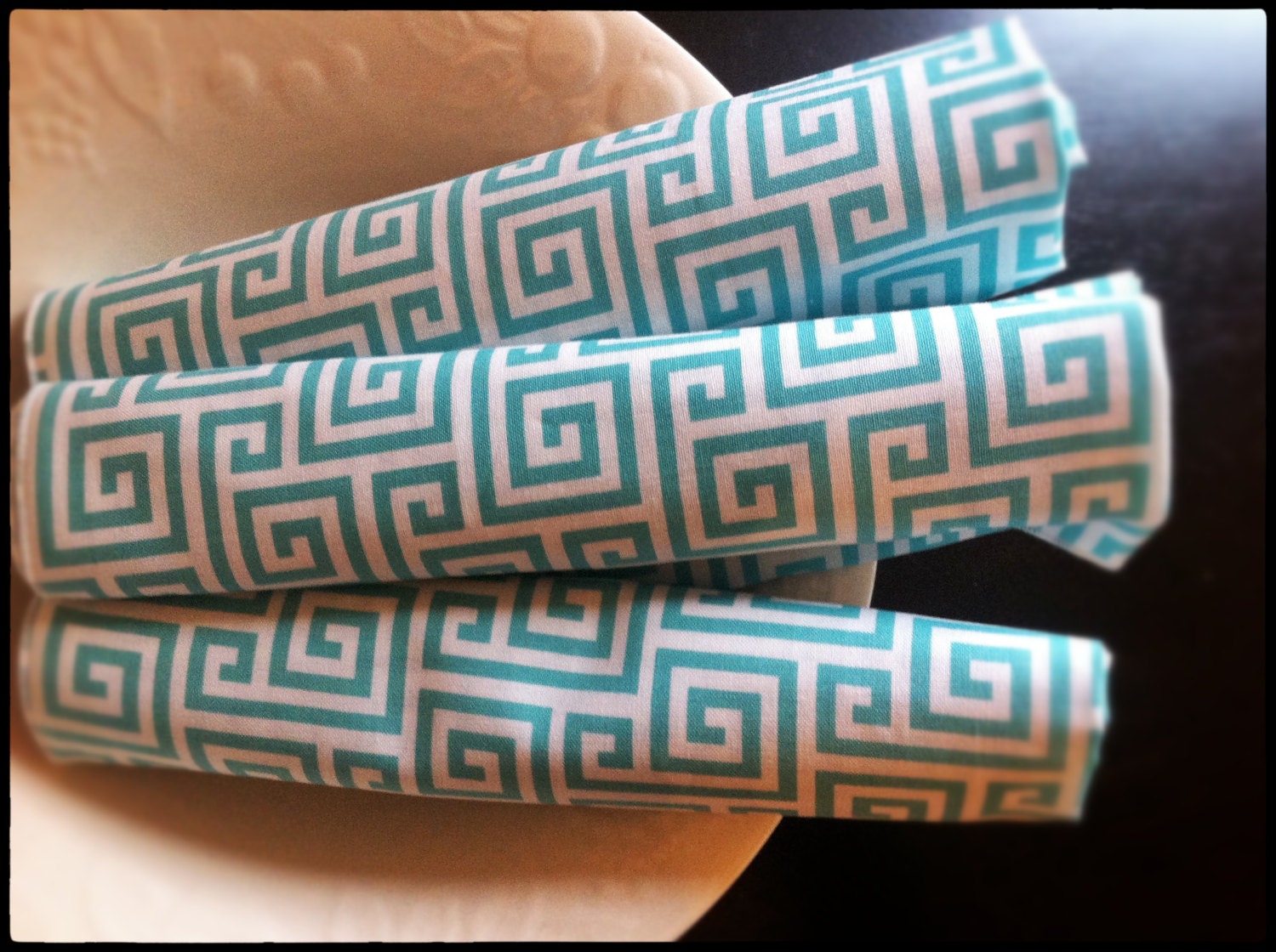 Turquoise Blue Meander Cloth Napkin Set of 4