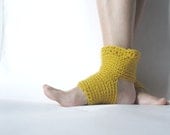 Toeless Yoga Socks - Handmade Crochet Ballet, Dance, Exercise Footwear - Pilates Socks in Golden-Ankle Length