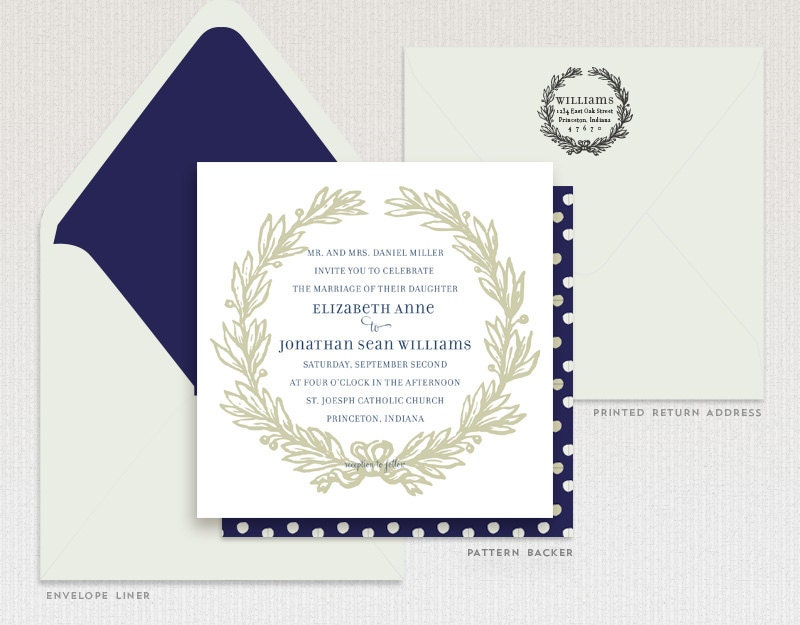 Rustic Wedding Invite, Wreath Wedding Invitation Suite