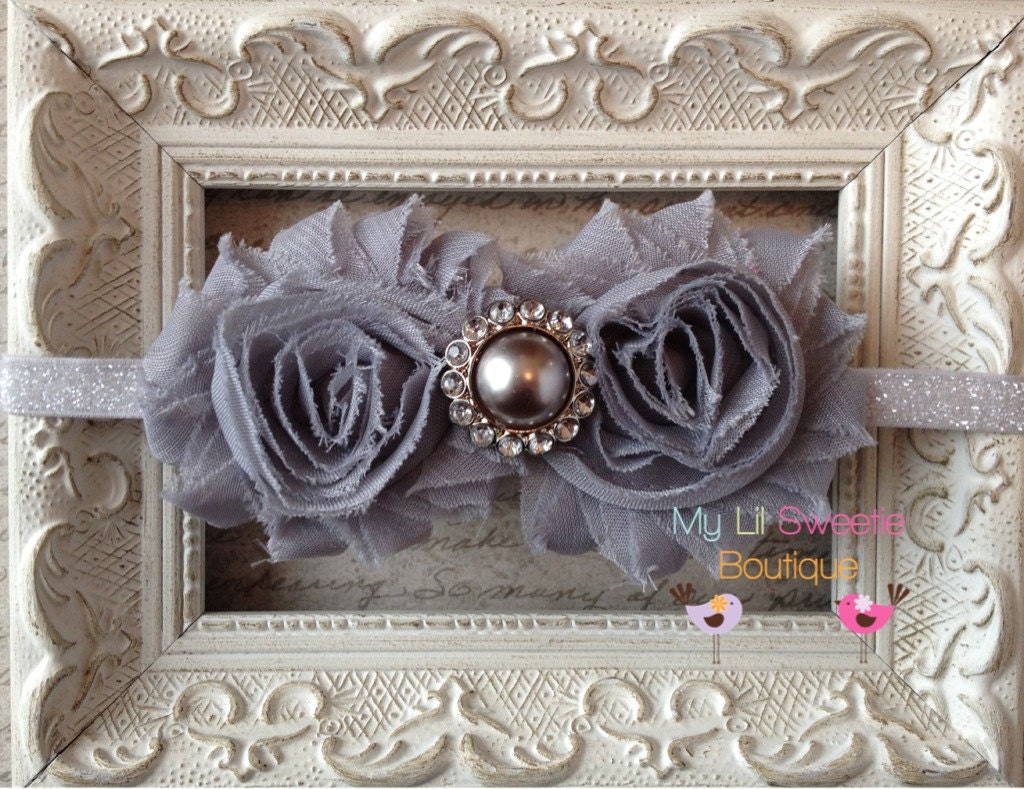 Gray headband- gray sparkly headband- Newborn Headband-  Baby Girl Headband - Toddler Headband - Adult Headband