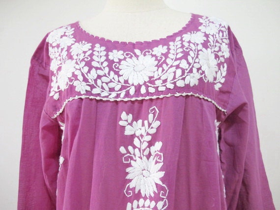 Mexican Embroidered Dress Cotton Long Sleeves