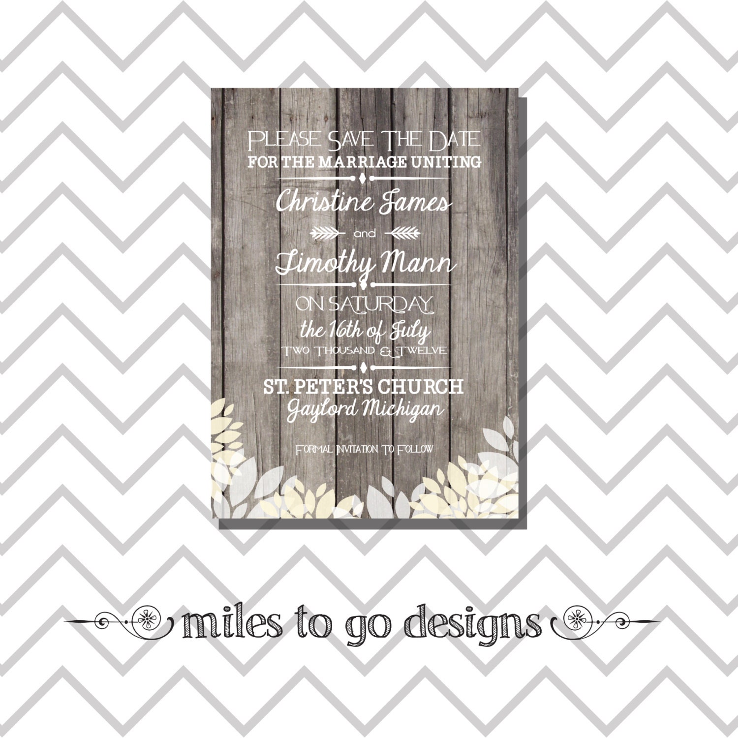 SUMMER SALE - diy Printable Wedding Save the Date ONLY - Modern Rustic - The Christine