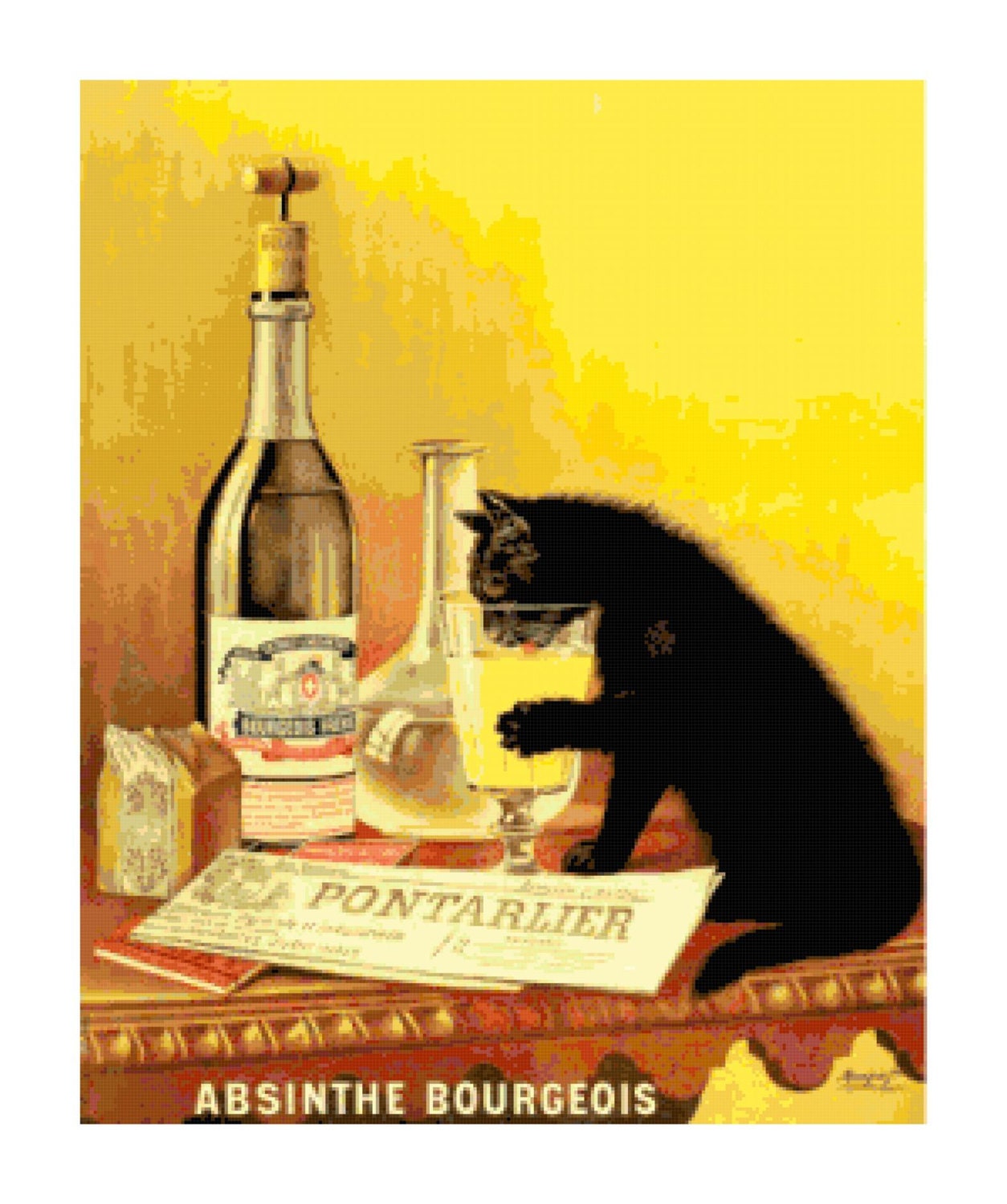 Absinthe Bourgeois Vintage Poster PDF Cross-Stitch Pattern
