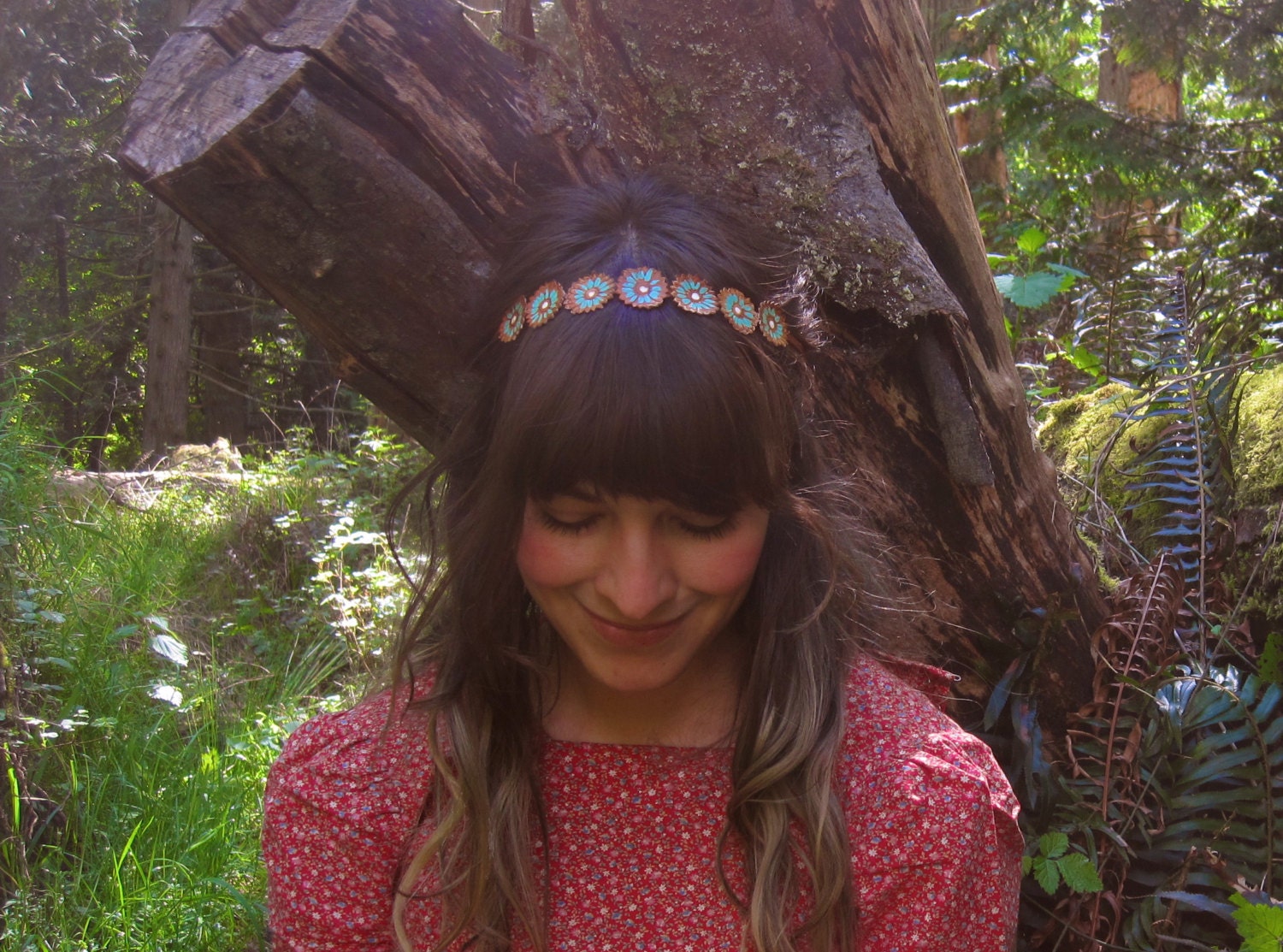 Daisy Chain Blues- Leather Flowered Headband