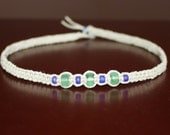 Simple Kid's Blue Green Glass Beads Hemp Choker Necklace - Square Knot - Child Boy Girl Women Teen