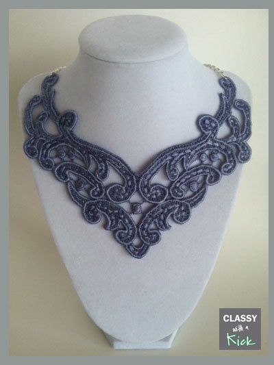 Lavender Lace Bib Statement Necklace New Style - 16 inch