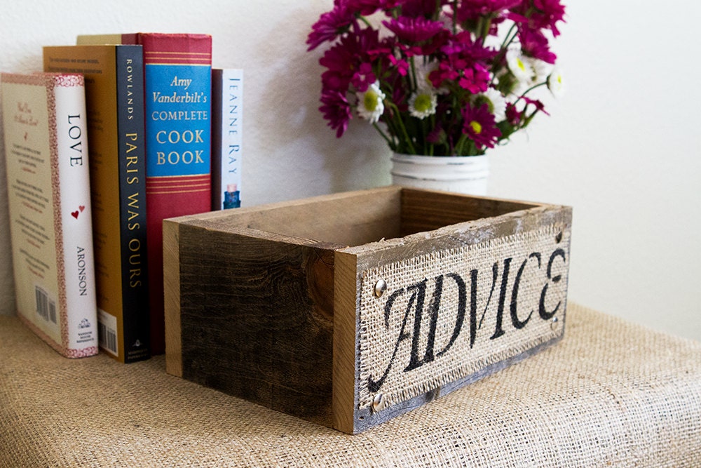 Barn Wood Advice Box, Wood and Burlap Box, Rustic Reclaimed Wood Box, Guest Book Alternative, Cards Box, Gift Table Box