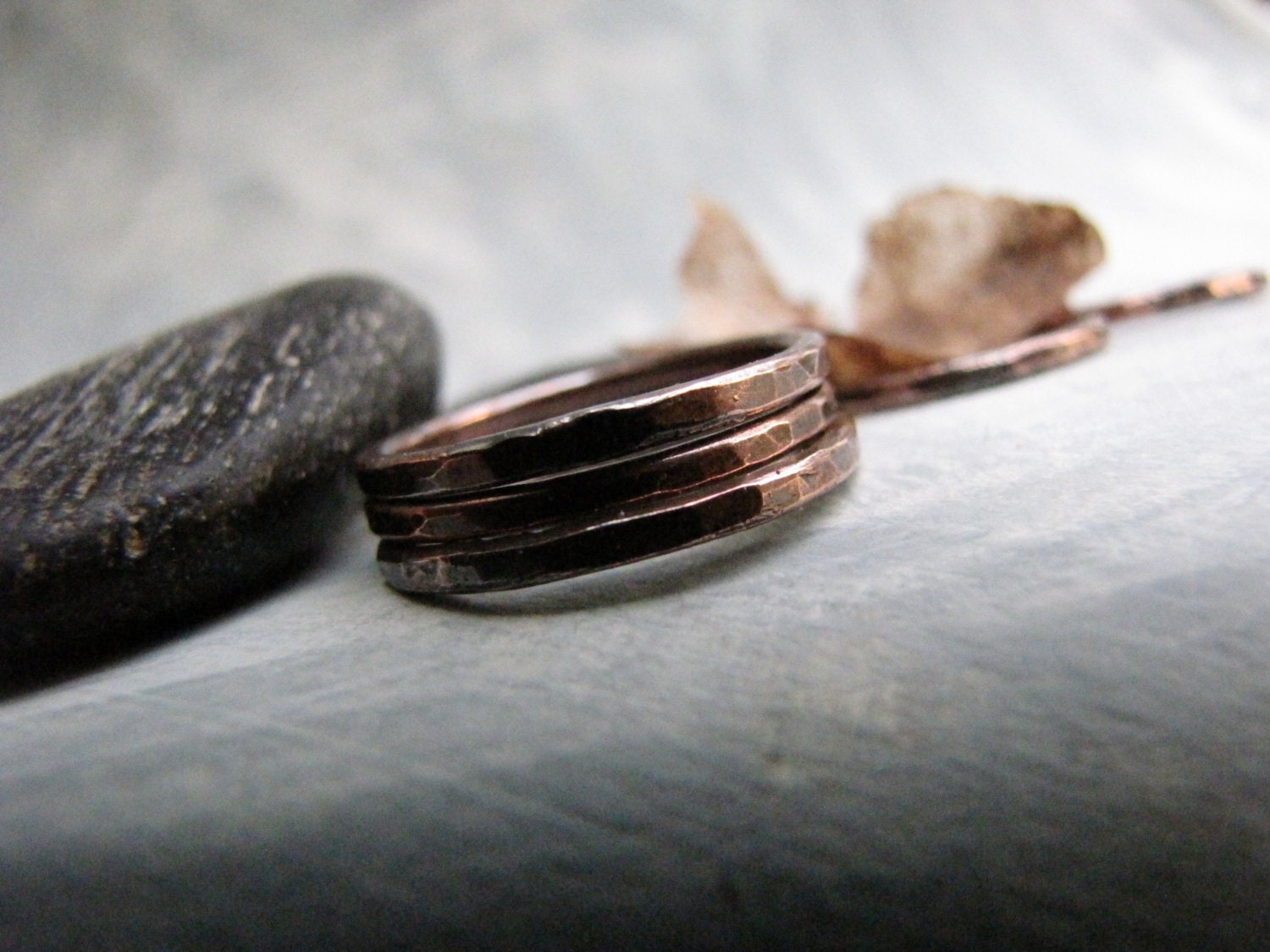 Skinny Copper Stacking Rings // Copper Jewelry // Textured Hammered Oxidized