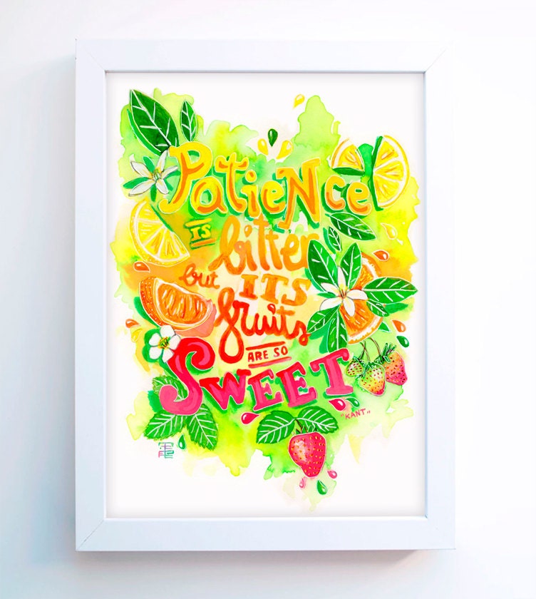 LETTERING art print 8x10 - Sweet FRUIT - Lemon Orange strawberry art