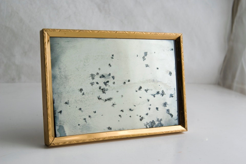Hand Silvered Glass Mirror, Square Antiqued Silver Mirror, Vanity Mirror, Desk MIrror, Hand Antiqued Mirror