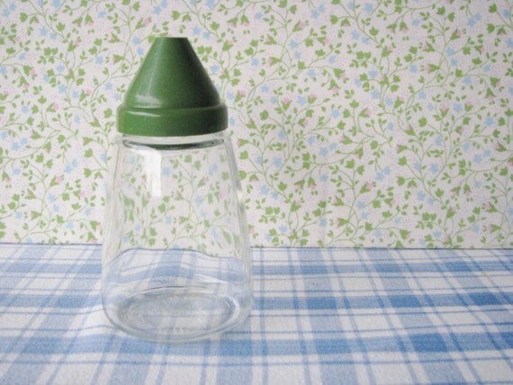 Vintage Glass Sugar Shaker Avacado Green Top by LucyBettyNJune
