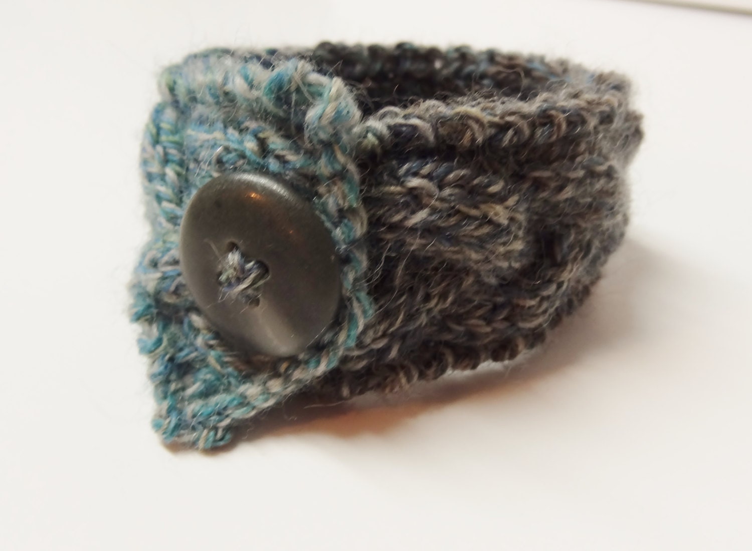 Hand-Knit Cabled Blue Bracelet