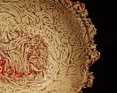 decorative bowl, ceramic, unique design, creamy clay, red glaze, transparent glaze, pasta texture, table decoration, home decor,