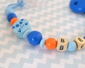 Pacifier clip, blue and orange pacifier clip, personalized pacifier clip pacifier holder, custom pacifier clip, boy pacifier clip,