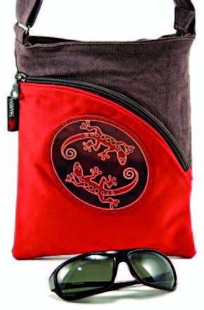 Artsy Unique Rust Brown Satchel Bag Crossbody Canvas and Genuine Leather Lizard Motif