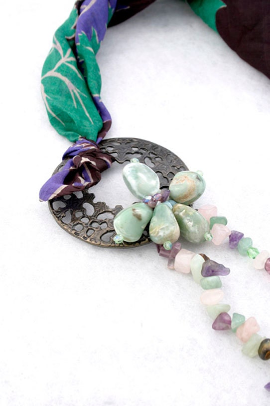 Handmade necklace, Vintage necklace, Natural Larimar necklace, statement necklace, Eco friendly necklace, Beaded Jewelry, Bib necklace