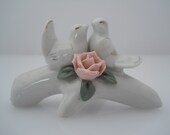 Love Birds CWI White Doves Applied Rose On A Branch Special Issue c 1970s Estate