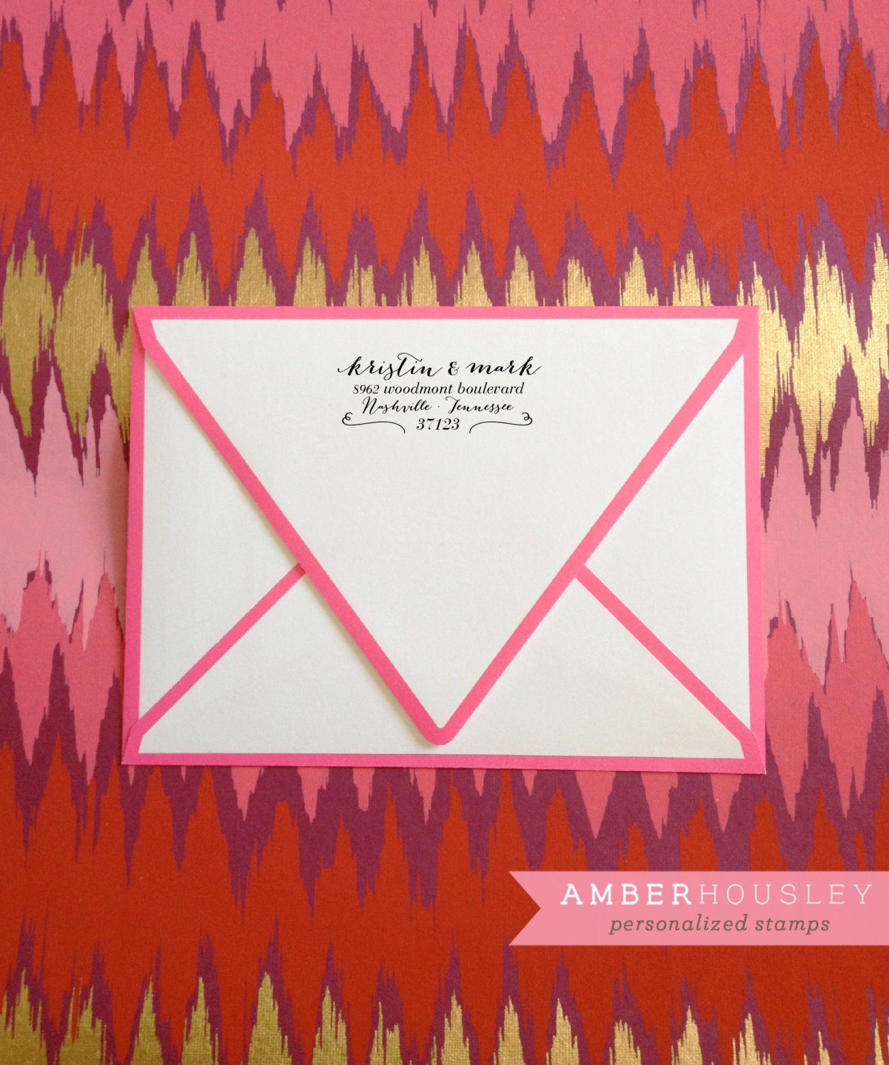 Custom Wood Handle Return Address Rubber Stamp Personalized with Modern Calligraphy