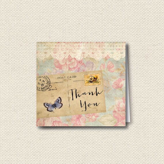 Rustic, Lace, Vintage Floral Butterfly DIY Printable Thank You Card Il_570xn