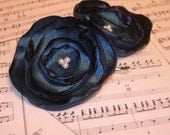 Wedding Hair Flowers - Set of 2 Peacock Blue Fabric Flower Hair Clips