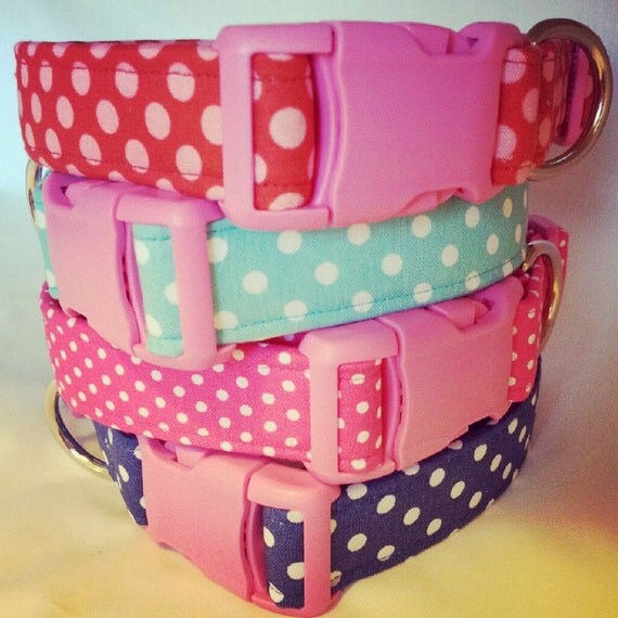 Polka Dot Girly Dog Collar w/ Pink Buckle by PuddleJumperPups