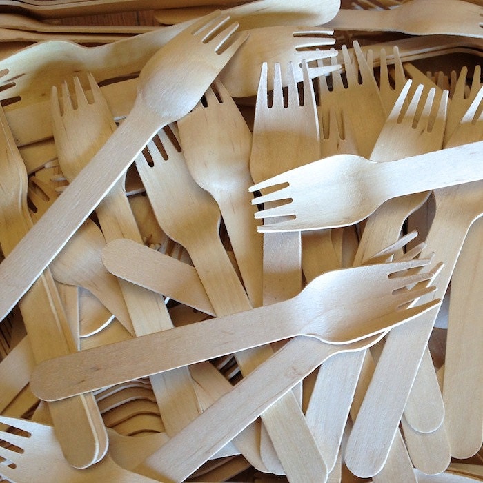 100 Wood Forks - Wood Kitchen Craft Party Supplies Il_170x135