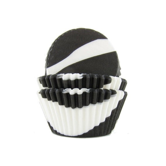 36 Standard Size Baking Cup Liners in Black and White Zebra Stripe - Baking and Party Supplies Il_570xn